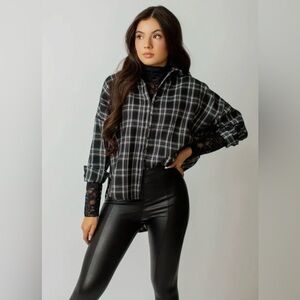 Joyfolie | Marika | NWT| Black and White Button Down Plaid Shirt